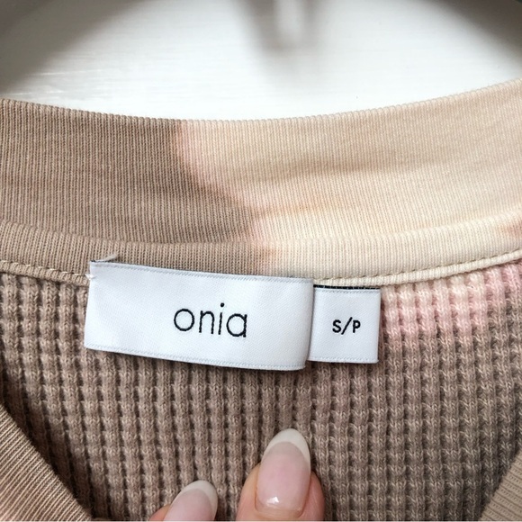 Onia waffle weave tie dye crop crew neck long sleeve stretchy cafe au lait S/P - Picture 4 of 7